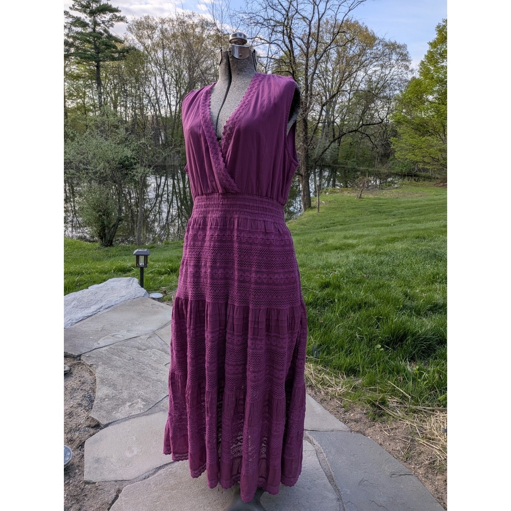 Sundance Eyelet Dress Size Petite L Orchid Purple 100% Cotton Boho Maxi Capsule